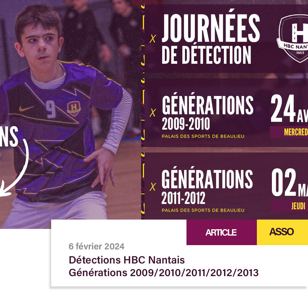 Détections HBC Nantais, générations 2009/2010/2011/2012/2013